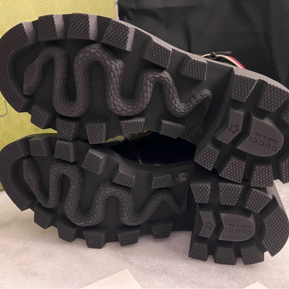 Gucci New in Box Sylvie Web Accent Leather Black Lace Up Combat Boots US 6.5 - Picture 4 of 5